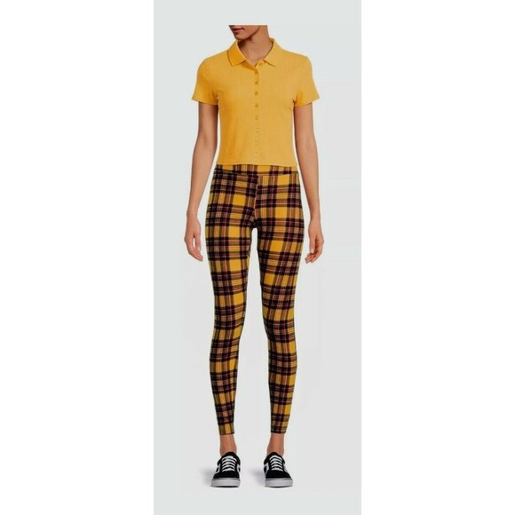 No Boundaries Juniors' Sueded Leggings Yellow Plaid 3XL (21) - Picture 3 of 5